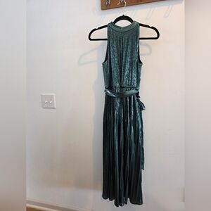 Adrianna Papell Metallic Green Maxi Dress